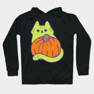 Green Kitty with Pumpkin Hoodie